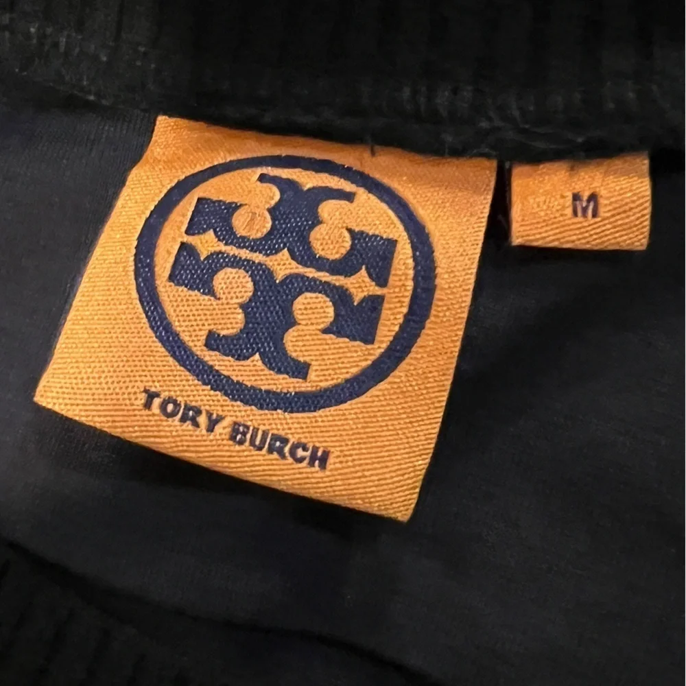 Tory Burch Blue & Black Gold Button Silk Cotton Blend Jersey Dress Size medium